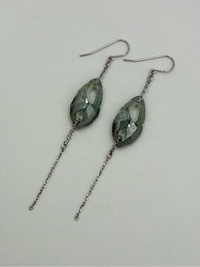 Swarovski Silver-Tone Green Crystal Chain Drop Dangle Earrings